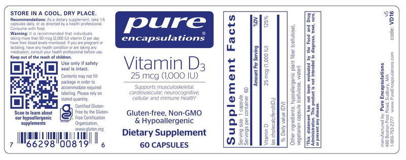 Vitamin D3  25 mcg (1,000 IU) 60&