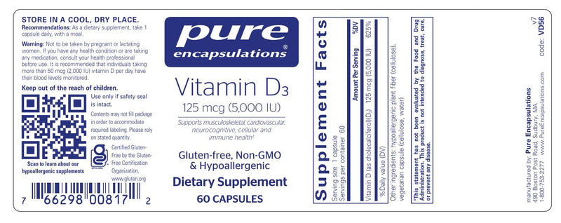 Vitamin D3  125 mcg (5,000 IU) 60&