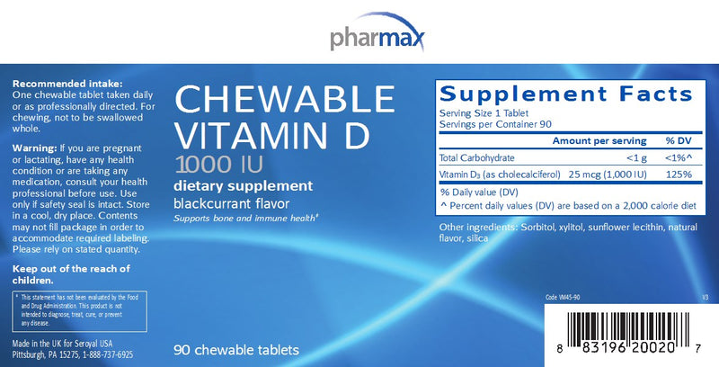 Chewable Vitamin D (90 tabs) by Pharmax