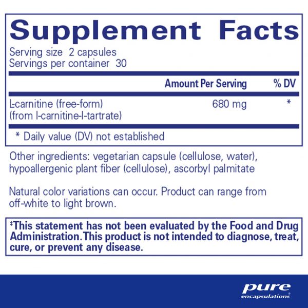 L-Carnitine 60 caps By Pure Encapsulations