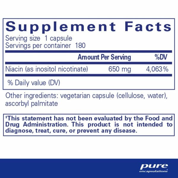 Niacitol ( no flush niacin ) 650 Mg. 180 caps by Pure Encapsulations