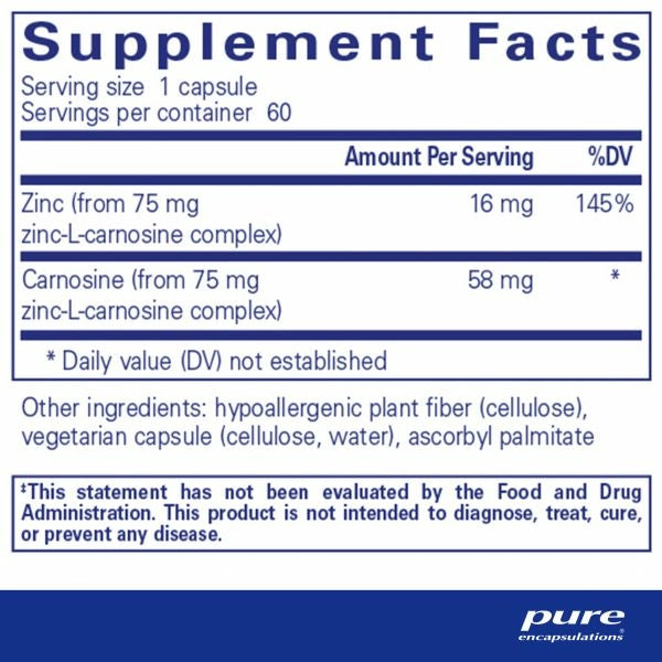 Peptic-Care Zinc-L-Carnosine* 60 caps  by Pure Encapsulations